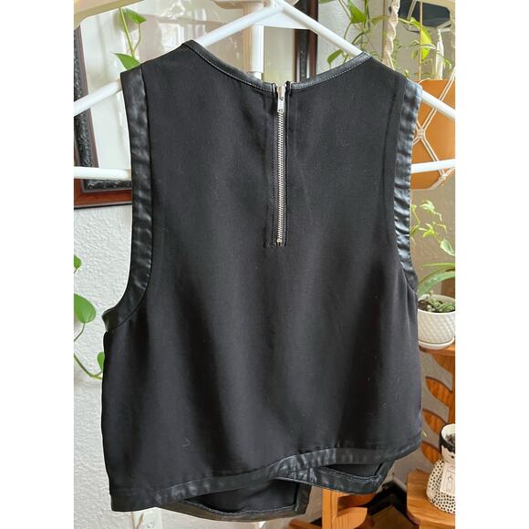 Trouve Black Vegan Leather Detail Crop Top - Picture 2 of 3